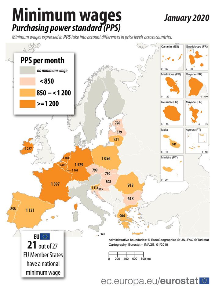 Płace minimalne w państwach UE wyrażone w parytecie siły nabywczej