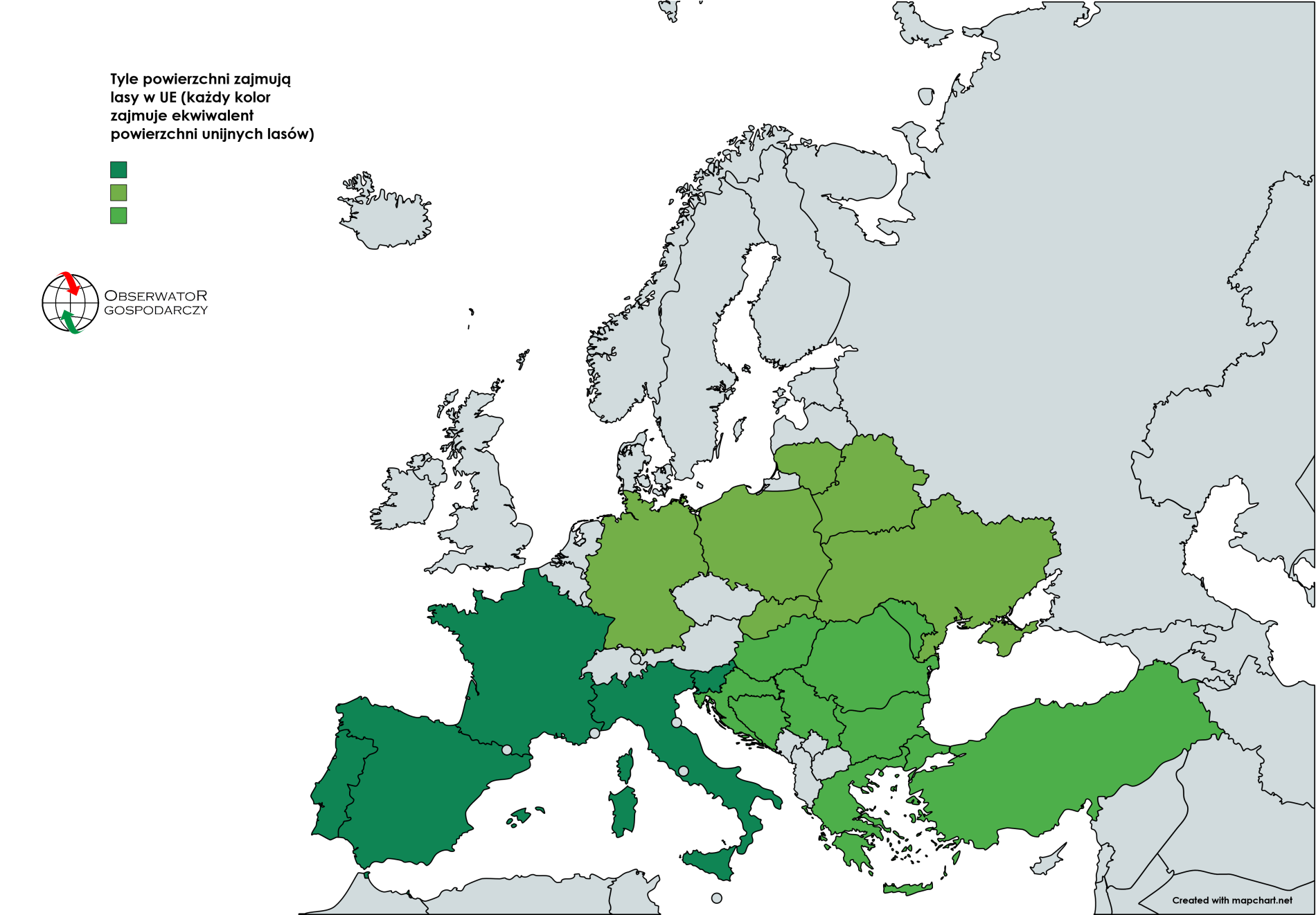 Tyle powierzchni zajmuj lasy w UE ka dy kolor zajmuje ekwiwalent powierzchni unijnych las w 