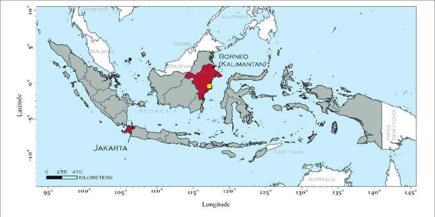 Nowa stolica Indonezji Nusantara i obecna Dżakarta lokalizacja