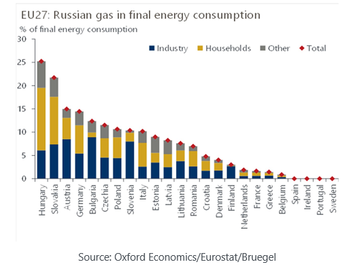 Udział rosyjskiego gazu w konsumpcji energii w krajach UE