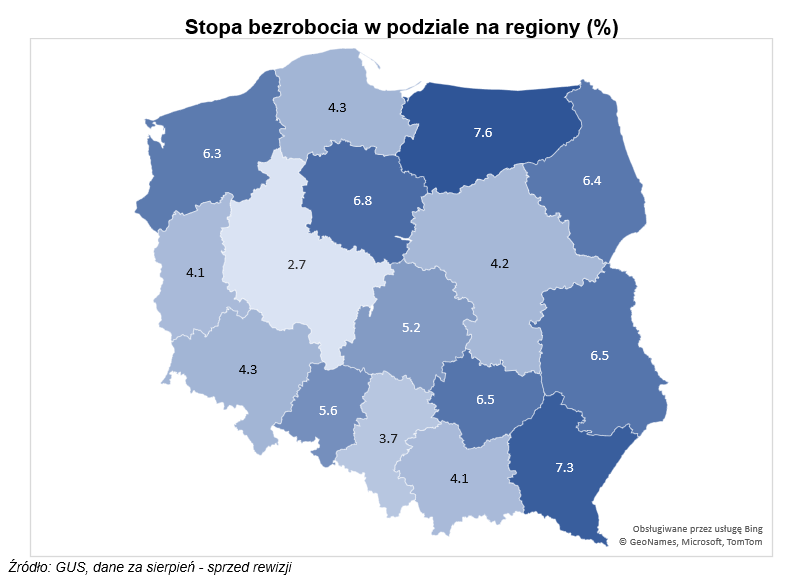 Bezrobocie w Polsce mapa