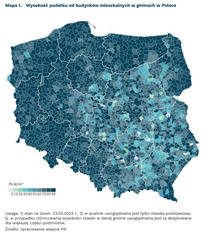 Stawki podatku od budynków mieszkalnych w polskich gminach [MAPA]
